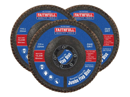 Zirconia Abrasive Jumbo Flap Disc 115 x 22mm 40 Grit (3 Pack)
