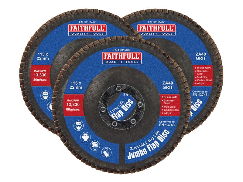 Zirconia Abrasive Jumbo Flap Disc 115 x 22mm 40 Grit (3 Pack)