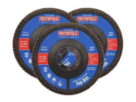 Aluminium Oxide Flap Disc 115 x 22mm 80 Grit (3 Pack)