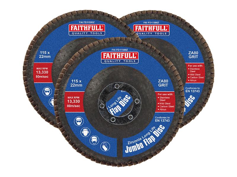 Zirconia Abrasive Jumbo Flap Disc 115 x 22mm 80 Grit (3 Pack)