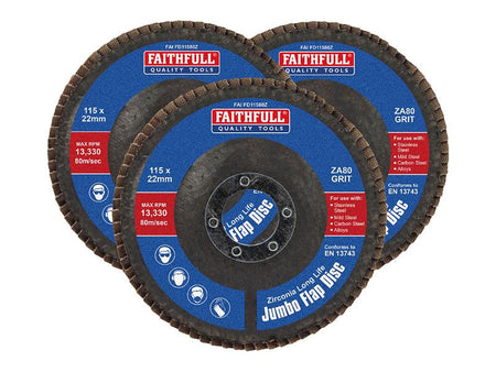 Zirconia Abrasive Jumbo Flap Disc 115 x 22mm 80 Grit (3 Pack)