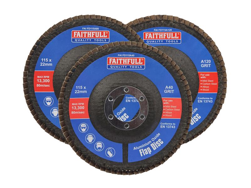 Aluminium Oxide Flap Disc 115 x 22mm Mixed Grit (3 Pack)