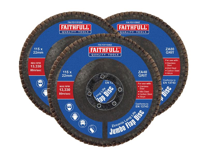 Zirconia Abrasive Jumbo Flap Disc 115 x 22mm Mixed Grit (3 Pack)