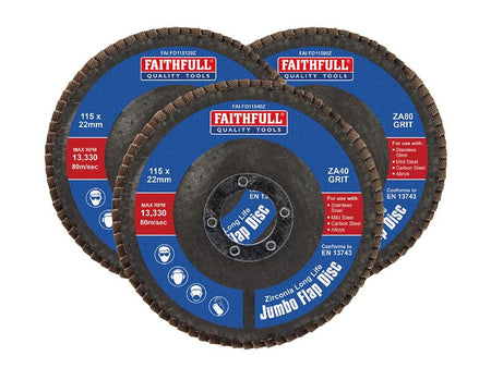 Zirconia Abrasive Jumbo Flap Disc 115 x 22mm Mixed Grit (3 Pack)