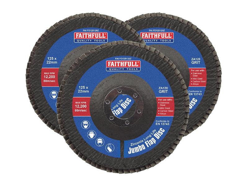 Zirconia Abrasive Jumbo Flap Disc 125 x 22mm 120 Grit (3 Pack)