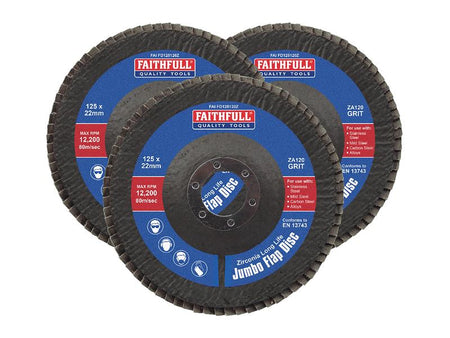 Zirconia Abrasive Jumbo Flap Disc 125 x 22mm 120 Grit (3 Pack)