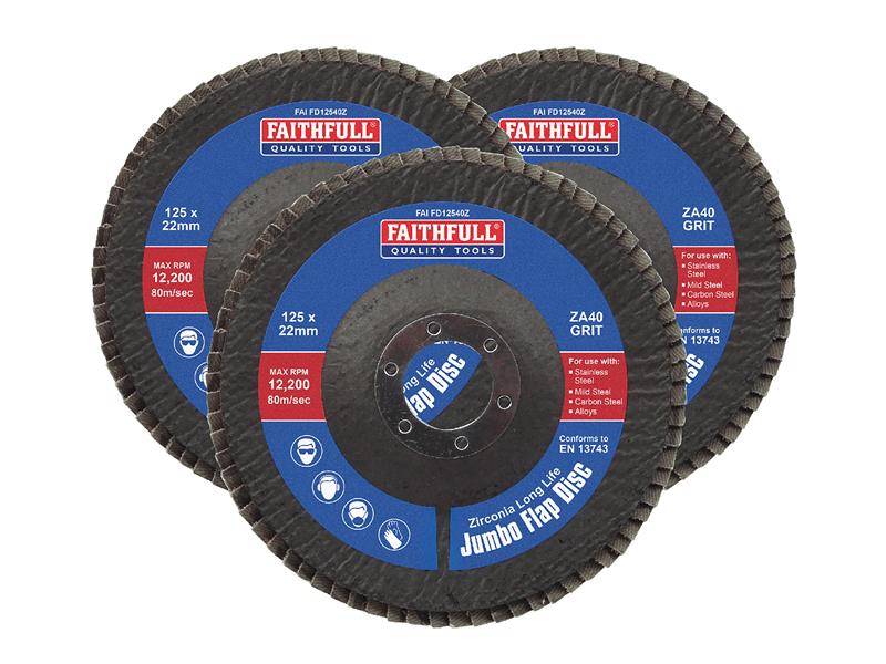 Zirconia Abrasive Jumbo Flap Disc 125 x 22mm 40 Grit (3 Pack)