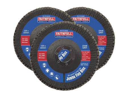 Zirconia Abrasive Jumbo Flap Disc 125 x 22mm 40 Grit (3 Pack)