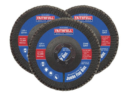 Zirconia Abrasive Jumbo Flap Disc 125 x 22mm Mixed Grit (3 Pack)