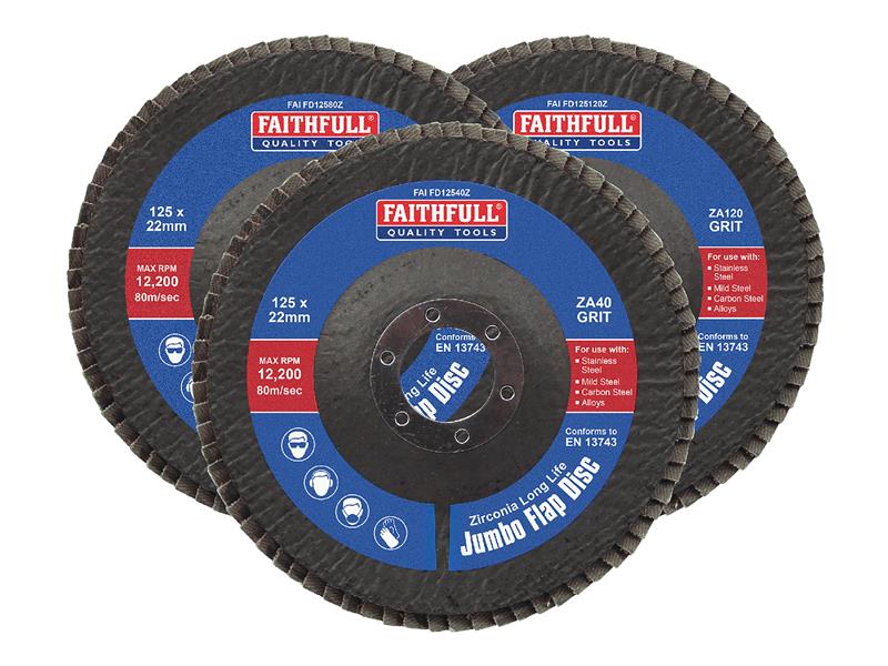 Zirconia Abrasive Jumbo Flap Disc 125 x 22mm Mixed Grit (3 Pack)