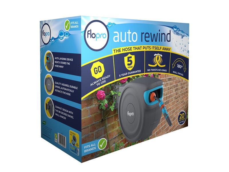 Auto Rewind Wall Mounted Reel + 20m of Hose