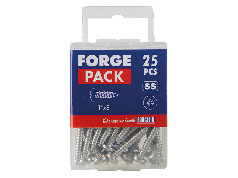 Self-Tapping Screw Pozi Compatible Pan Head SS 1in x 8 ForgePack 25