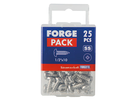 Self-Tapping Screw Pozi Compatible Pan Head SS 1.1/2in x 10 ForgePack 25