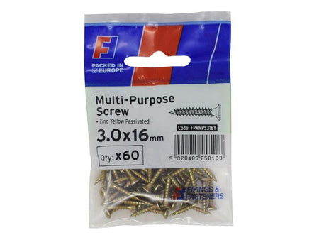 Multi-Purpose Pozi Screw CSK ST ZYP 3.0 x 16mm ForgePack 60