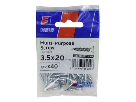 Multi-Purpose Pozi Screw CSK ST ZP 3.5 x 20mm ForgePack 40