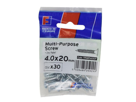 Multi-Purpose Pozi Screw CSK ST ZP 4.0 x 20mm ForgePack 30