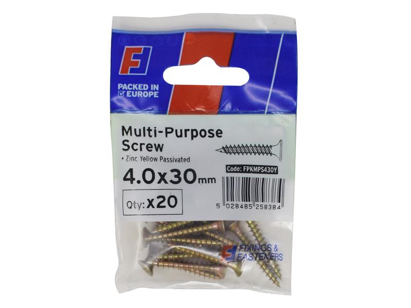 Multi-Purpose Pozi Screw CSK ST ZYP 4.0 x 30mm ForgePack 20