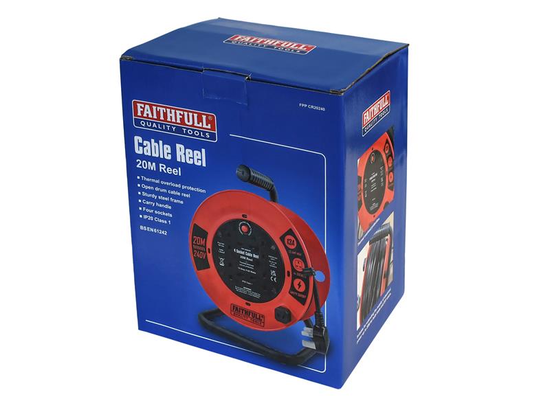 Open Cable Reel 240V 20m 13A 4 Socket (1.25mm Cable)