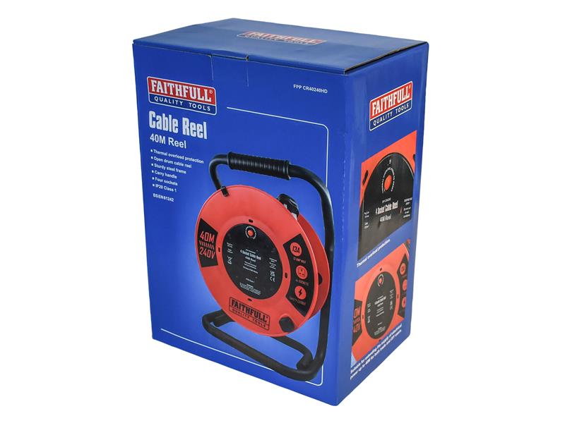 Open Cable Reel 240V 40m 13A 4 Socket (1.25mm Cable)