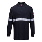 Portwest Flame Resistant Anti-Static Long Sleeve Polo Shirt with Reflective Tape FR03