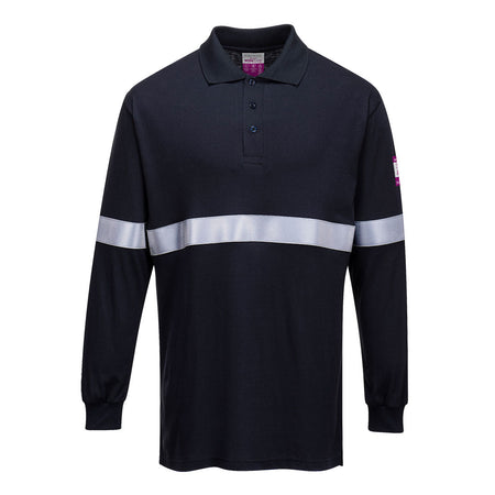 Portwest Flame Resistant Anti-Static Long Sleeve Polo Shirt with Reflective Tape FR03