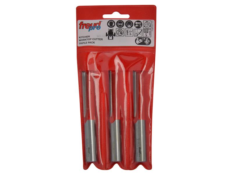 Straight Worktop Jig Kitchen Cutter 12.5 x 50.5mm 1/4in Shank 3 Pack