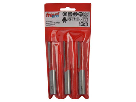 Straight Worktop Jig Kitchen Cutter 12.5 x 50.5mm 1/4in Shank 3 Pack