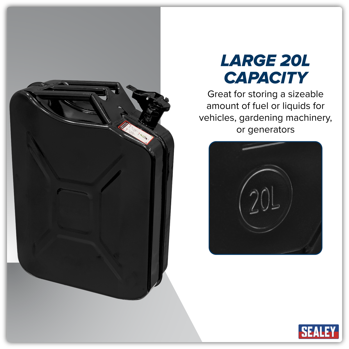 Sealey Jerry Can 20L - Black Model No-JCY20B