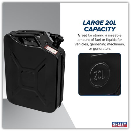 Sealey Jerry Can 20L - Black Model No-JCY20B