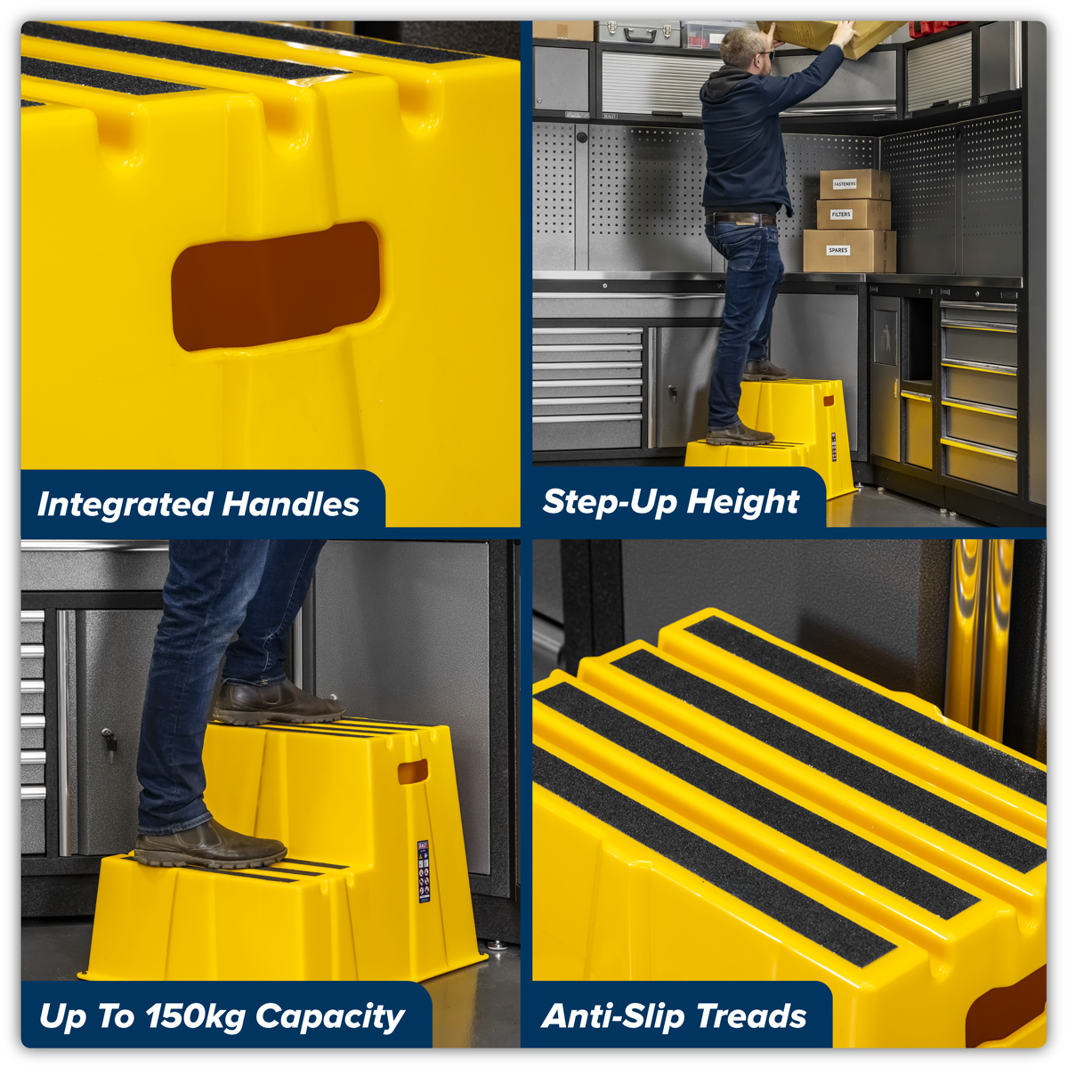 Sealey Heavy-Duty 2-Step Safety Steps with Anti-Slip Treads 150kg Capacity, Yellow - EN 14183 Model No-KS6