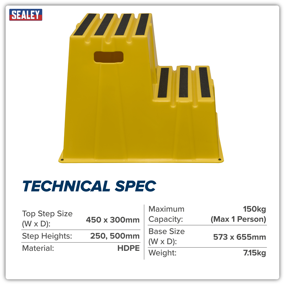 Sealey Heavy-Duty 2-Step Safety Steps with Anti-Slip Treads 150kg Capacity, Yellow - EN 14183 Model No-KS6