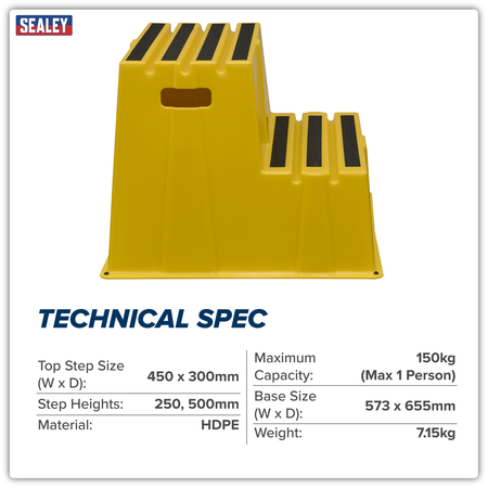 Sealey Heavy-Duty 2-Step Safety Steps with Anti-Slip Treads 150kg Capacity, Yellow - EN 14183 Model No-KS6
