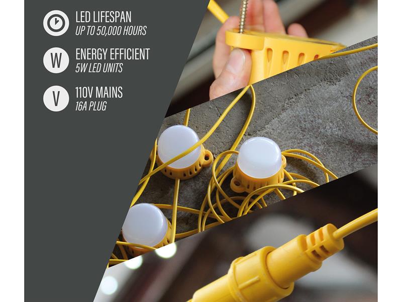 LED Festoon Lights 22M 10 Bulbs 110V