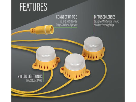 LED Festoon Lights 22M 10 Bulbs 110V