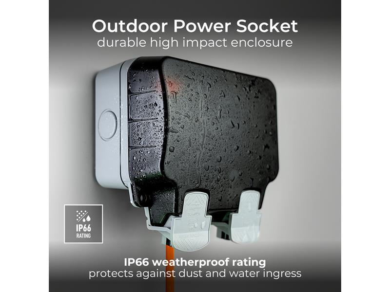 IP66 Weatherproof Outdoor Switched Socket 2-Gang
