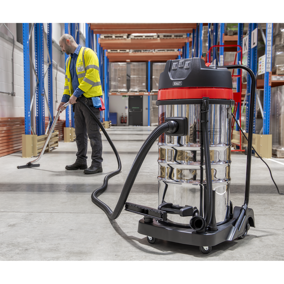 Sealey 100L Vacuum Cleaner Wet & Dry with Stainless Steel Drum 3000W/230V Model No-PC4100