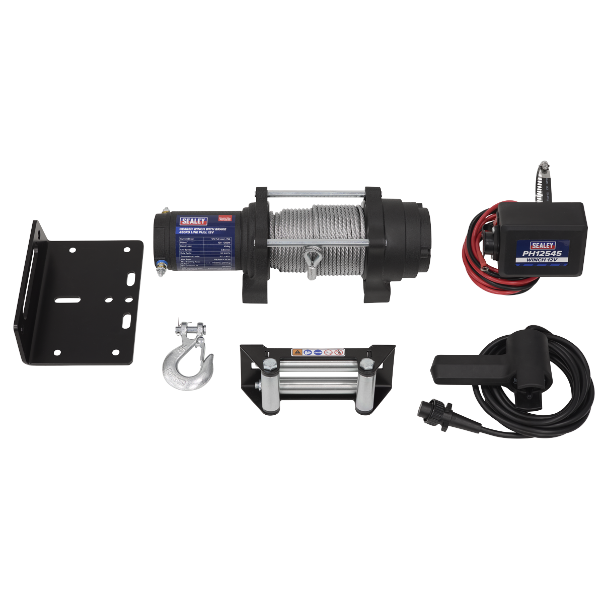 Sealey Geared Winch with Brake 450kg Line Pull 12V Model No-PH12545