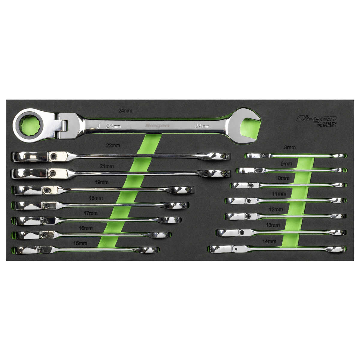 Sealey Flexi-Head Combination Ratchet Spanner Set 15pc Model No-S01329