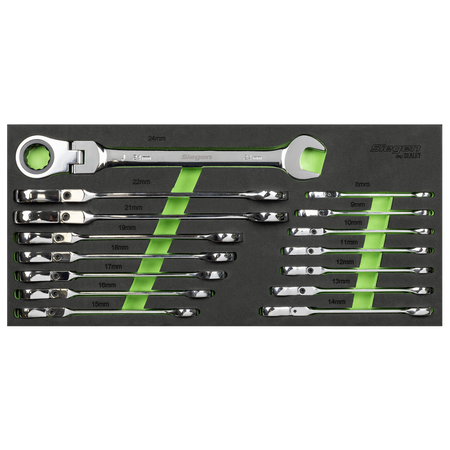Sealey Flexi-Head Combination Ratchet Spanner Set 15pc Model No-S01329