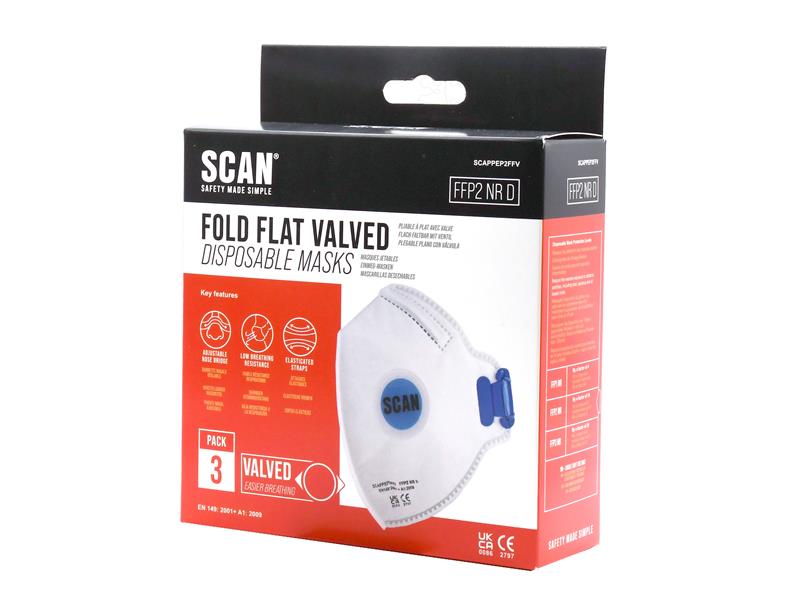 Fold Flat Disposable Mask Valved FP2 Protection (Pack 3)