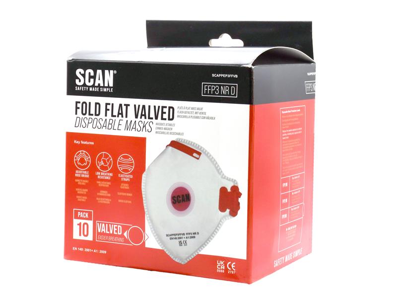 Fold Flat Disposable Valved Disposable Mask FFP3 Protection (Pack 10)