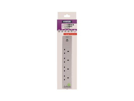 Extension Lead 4 Way + USB A and C + Surge Protection 2m S4W2MACUSB1PK6