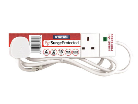 Surge Protected Extension Lead 240V 4-Gang 13A White 2m