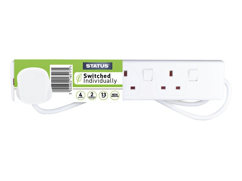 Extension Socket Switched 4 Way 2m White