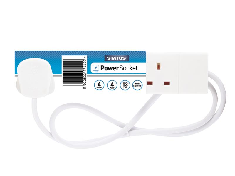 Extension Lead 240V 4-Gang 13A White 4m