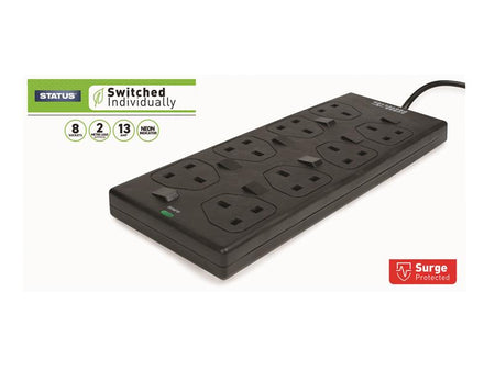 Individually Switched Extension Lead 240V 8-Gang 13A Black 2m