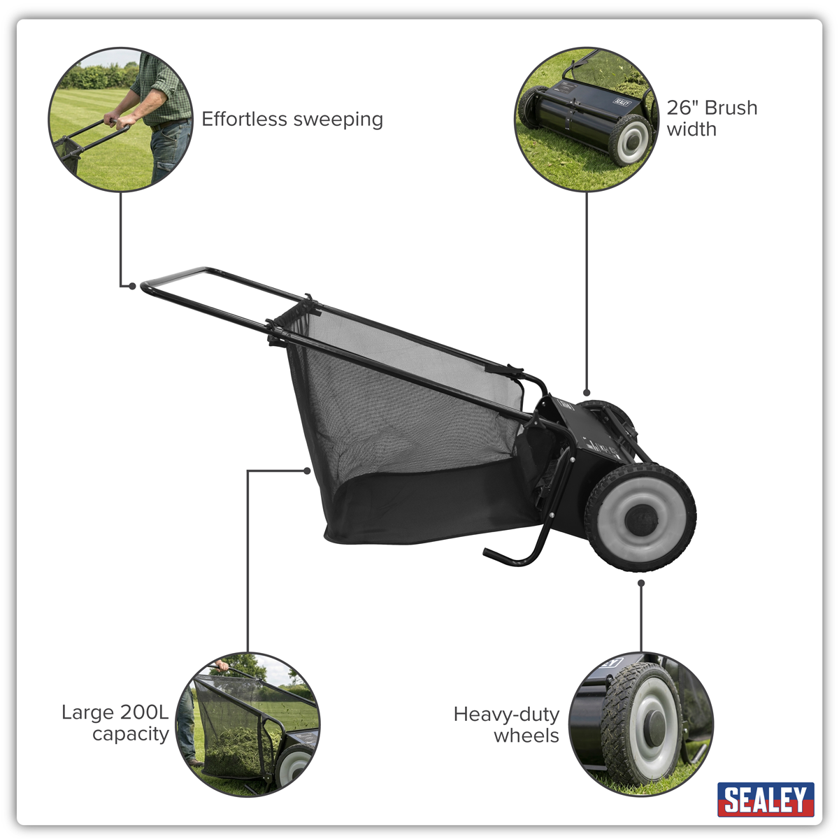 Sealey 26" Walk Behind Garden Sweeper 200L Capacity Model No-SLS26