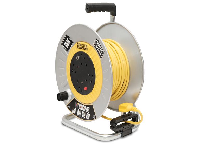 Open Metal Drum Cable Reel 240V 13A 4-Socket + 2 USB 25m