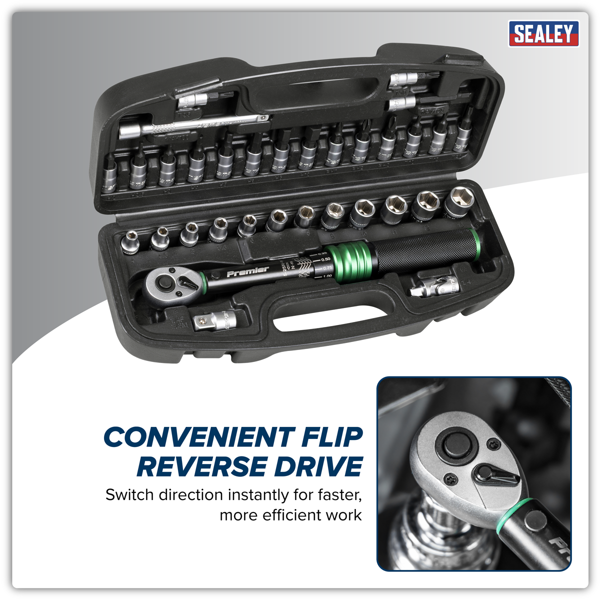 Sealey Premier Black Torque Wrench Set 1/4"Sq Drive 5-25Nm 33pc Model No-STW910B