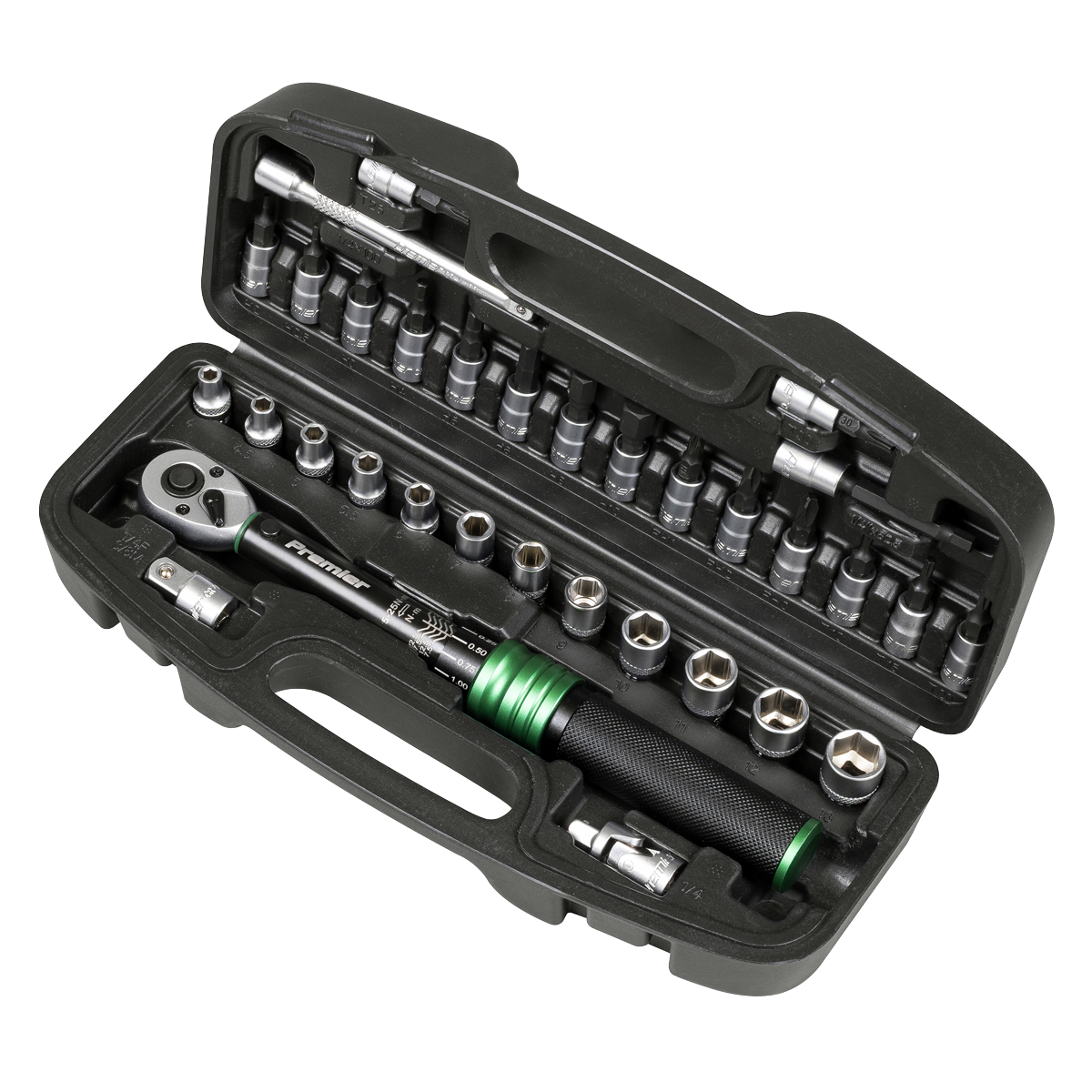 Sealey Premier Black Torque Wrench Set 1/4"Sq Drive 5-25Nm 33pc Model No-STW910B